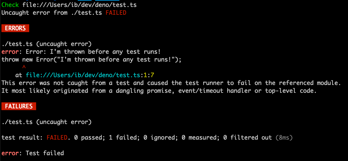 Uncaught errors in tests